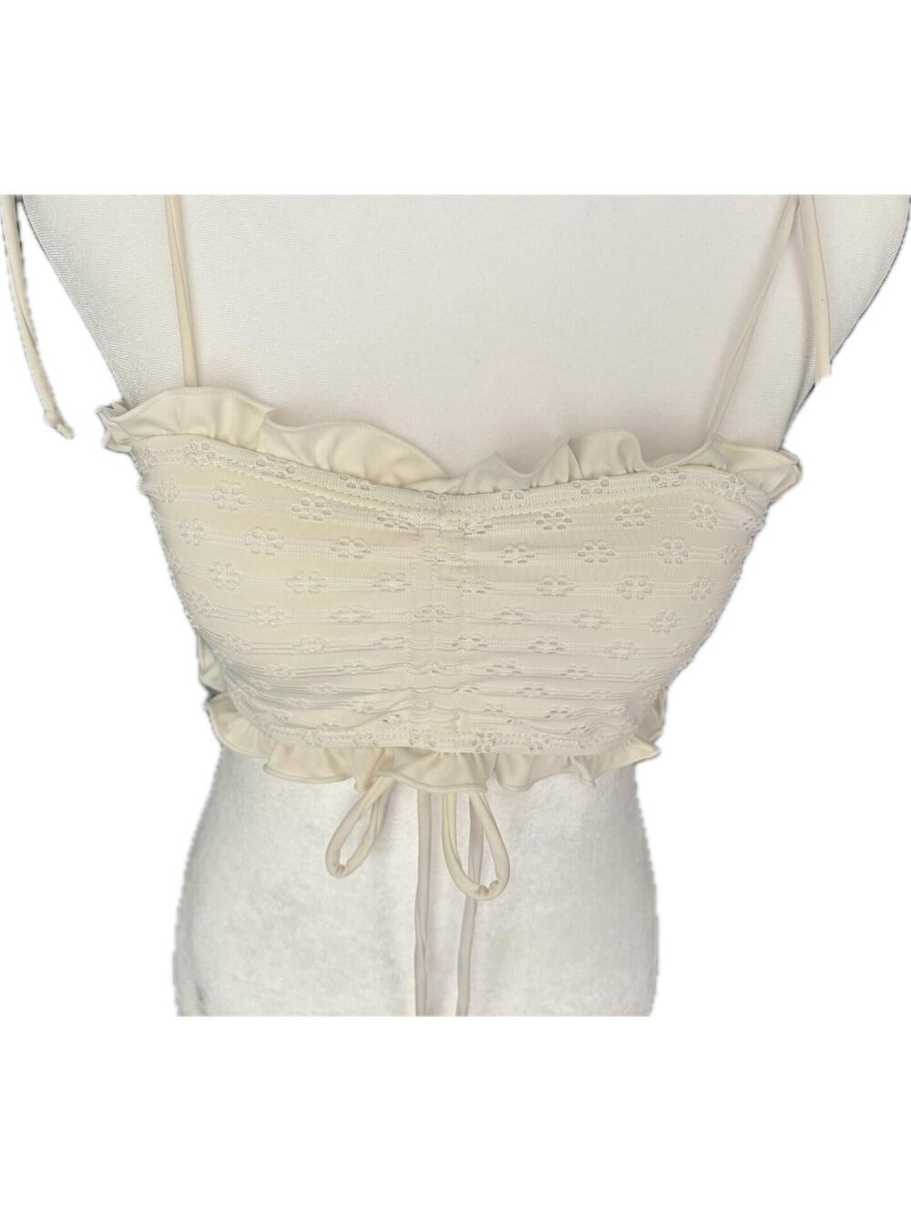 L*Space Aspen Top Medium Cream Eyelet Ruffle Tie Strap Crop Top NWT